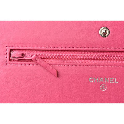 Chanel Chain Wallet Shoulder Bag Long Clutch Lambskin Pink Silver — view 9