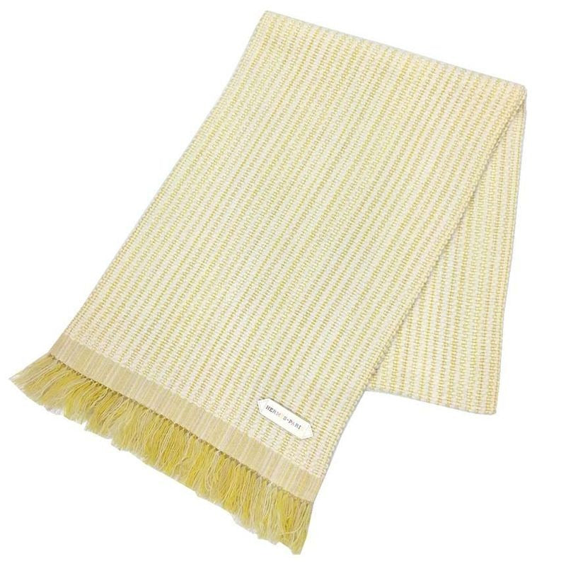 Hermes Leather Patch Scarf Wavy Double Face Cashmere Yellow