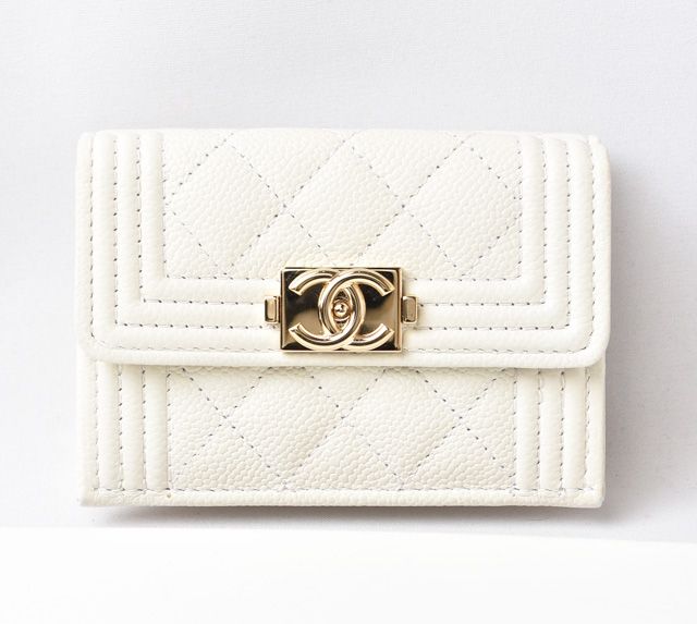 Chanel Wallet Trifold Chanel Mini Wallet Boy Chanel Caviar Skin Off White Gold