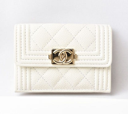 Chanel Wallet Trifold Chanel Mini Wallet Boy Chanel Caviar Skin Off White Gold