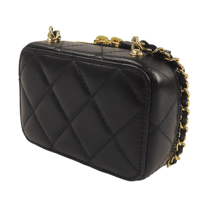 Chanel Vanity Case Black Gold Lambskin Mini Quilted Zip Around Chain — view 2
