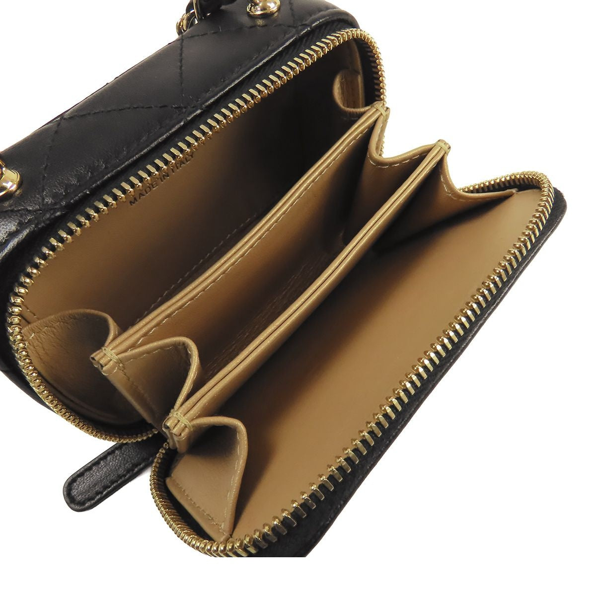 Chanel Vanity Case Black Gold Lambskin Mini Quilted Zip Around Chain — view 4