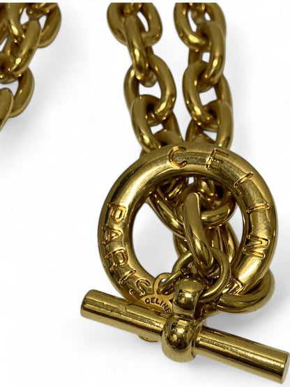 Celine Vintage Macadam Plate Chain Necklace Unisex Gold -