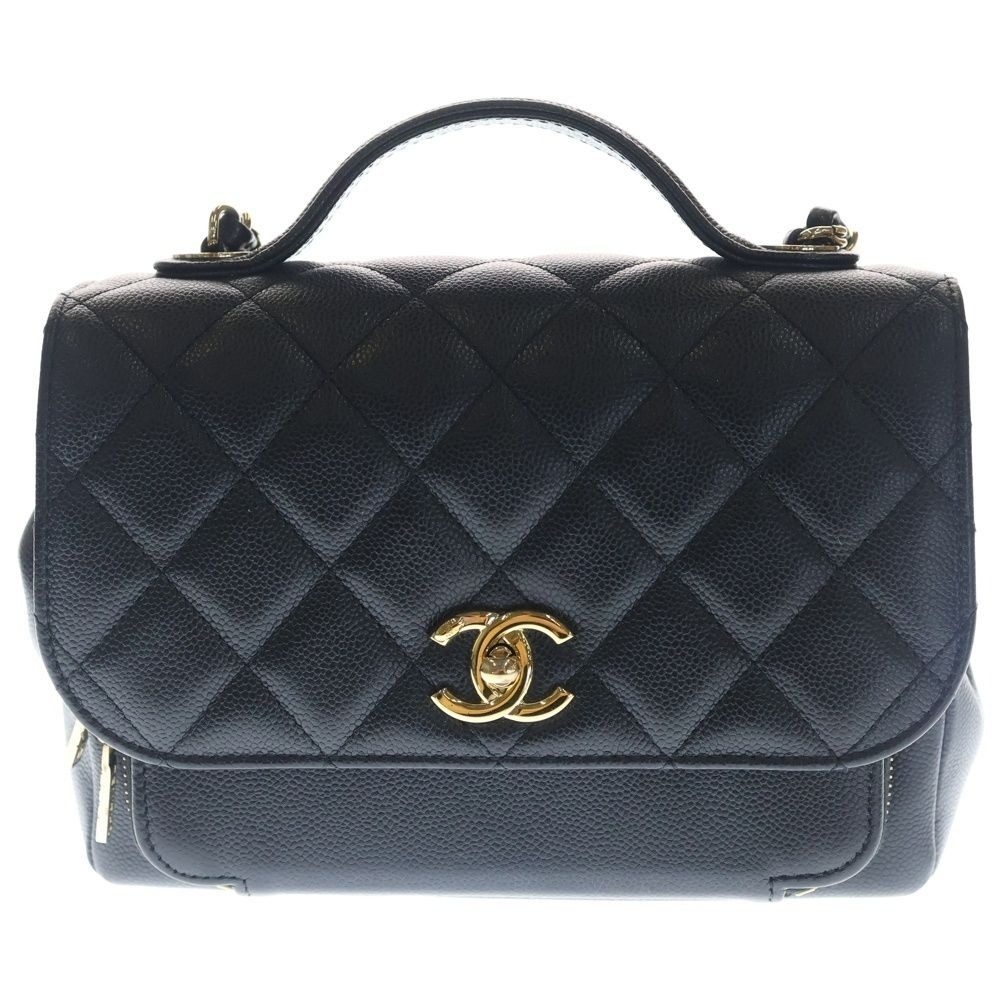 Chanel Affinity CC Logo Caviar Leather 2-Way Chain Shoulder Bag Black