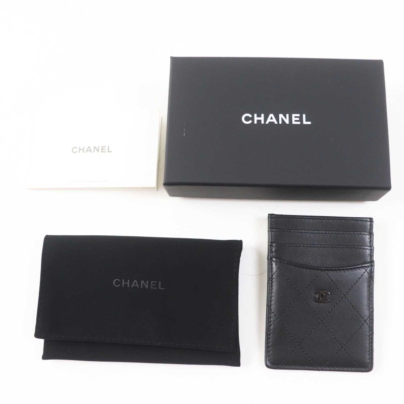 CHANEL Ap3595 Matelasse Coco Mark Lambskin Pass Case/card Case Black Hardware