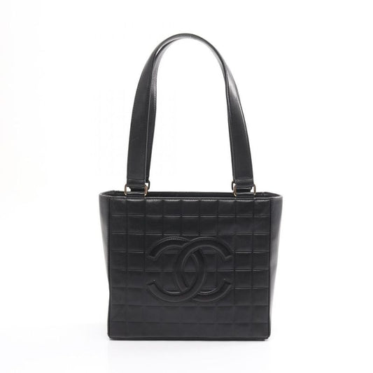 Chanel Tote Bag Chocolate Bar Black Lambskin Choco