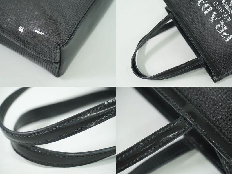 Authentic Prada Sequined Mesh Tote Handbag Black Bag Pre-owned [follow-up