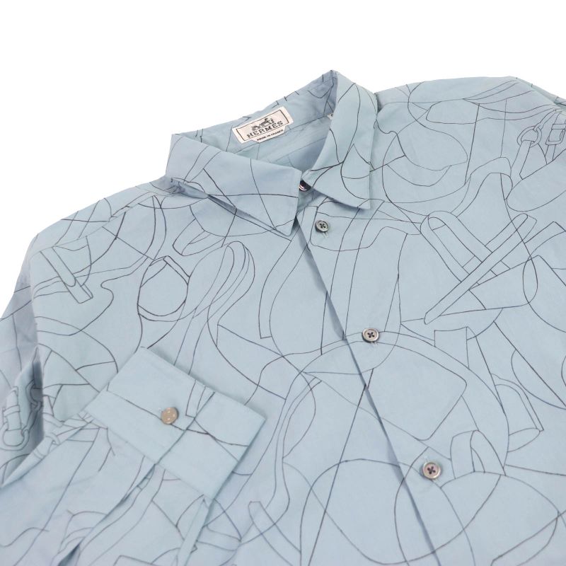 Hermes 24SS Selles En Fragments Finesse 100% Cotton Sellier Button Long Sleeve