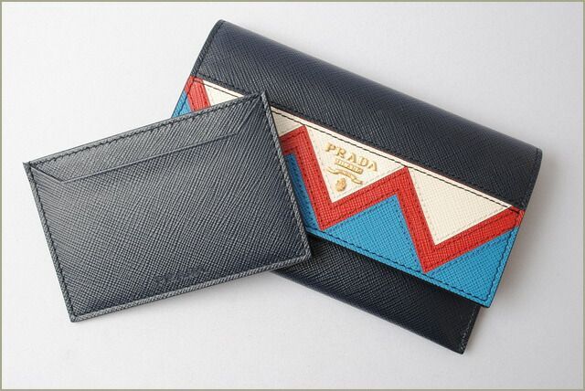 Prada Card Case Fold Wallet Prada 1mc004 Saffiano Greche Shape Pressed Leather