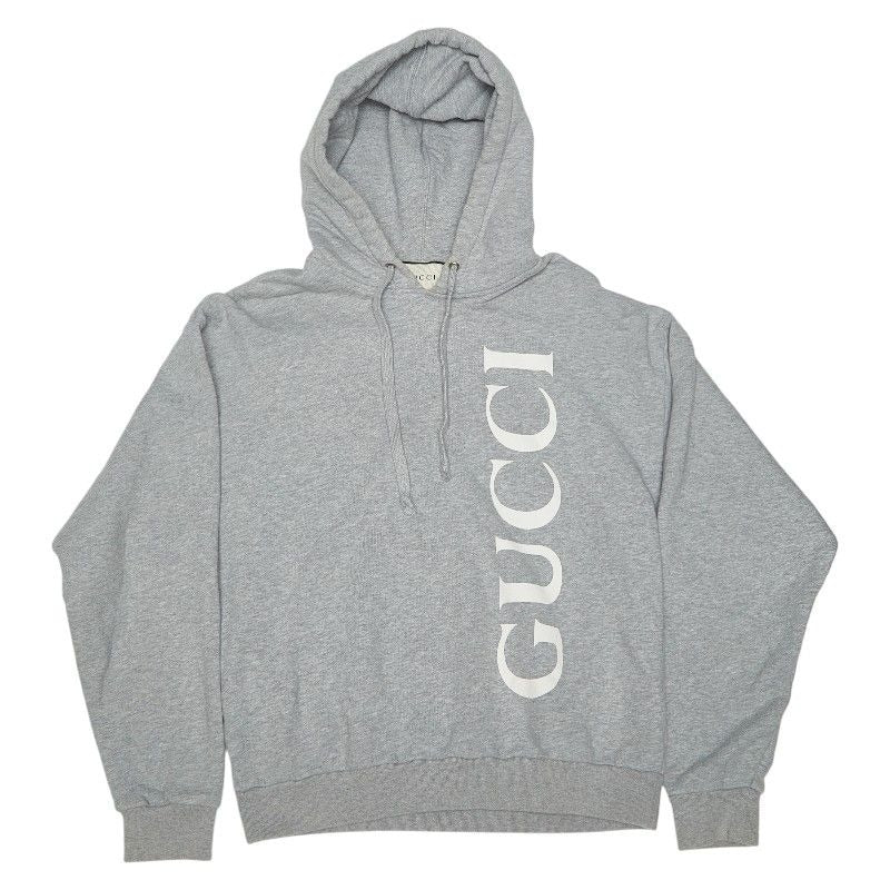 Gucci Logo Print Hoodie Pullover Gray Cotton