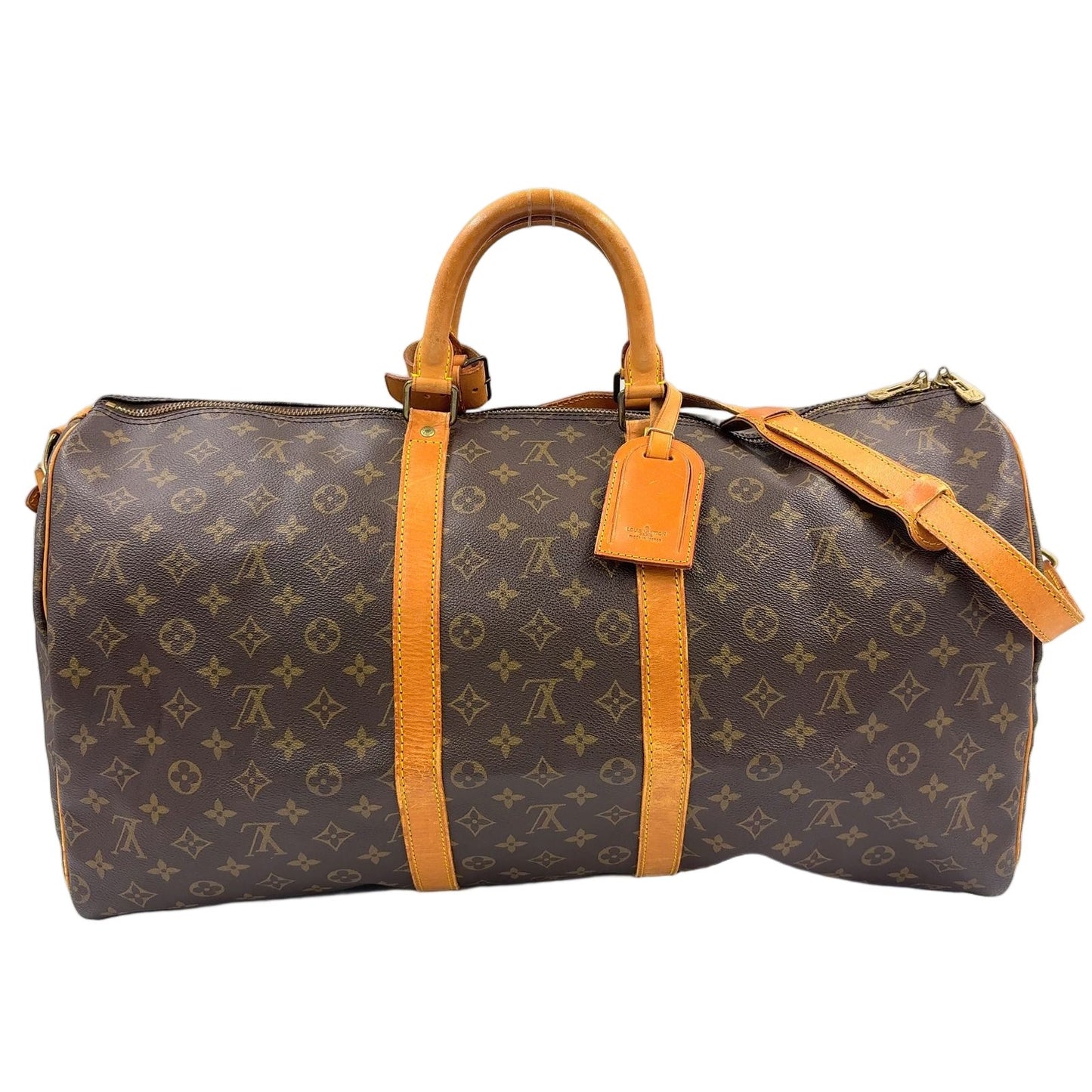 Louis Vuitton Keepall Bandouliere 55 Monogram Leather Brown Boston Bag Gold