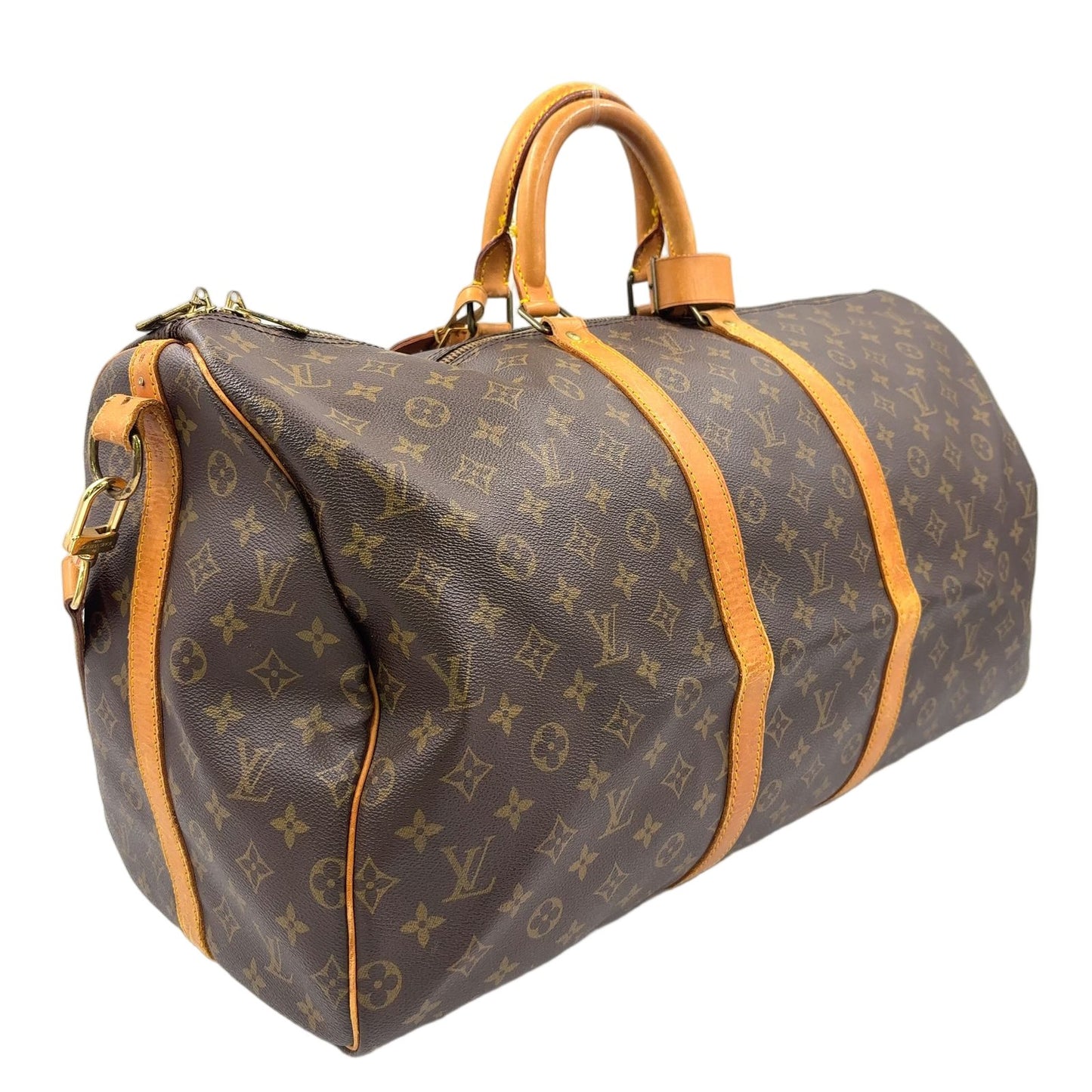Louis Vuitton Keepall Bandouliere 55 Monogram Leather Brown Boston Bag Gold — view 2