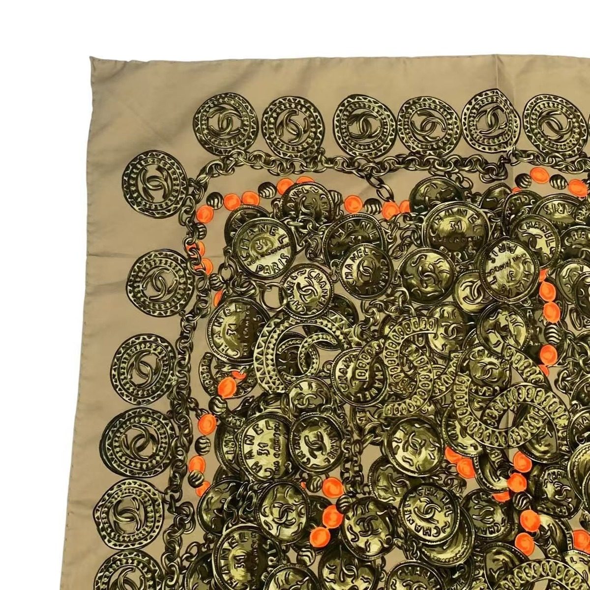 Chanel Scarf Silk Coin Pattern Chain Brown — view 2