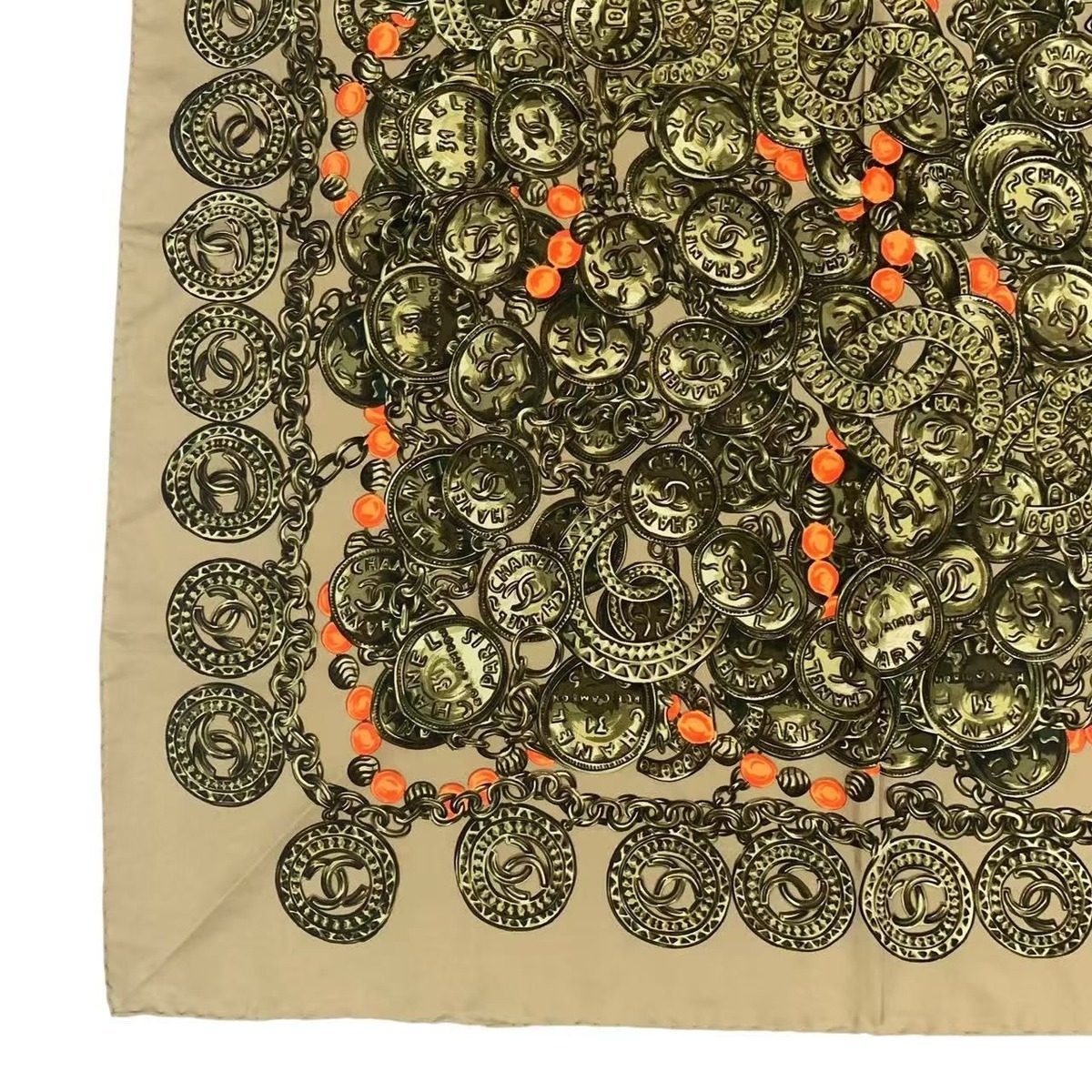 Chanel Scarf Silk Coin Pattern Chain Brown — view 4
