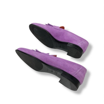 Hermes Royale Loafer Leather Shoes Suede Purple Moccasin Flat Hhardware