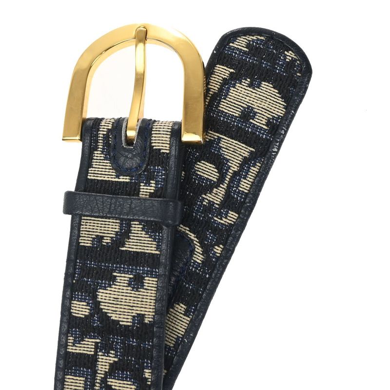 Christian DIOR Belt Logo Canvas Leather 65 Navy 69bs267