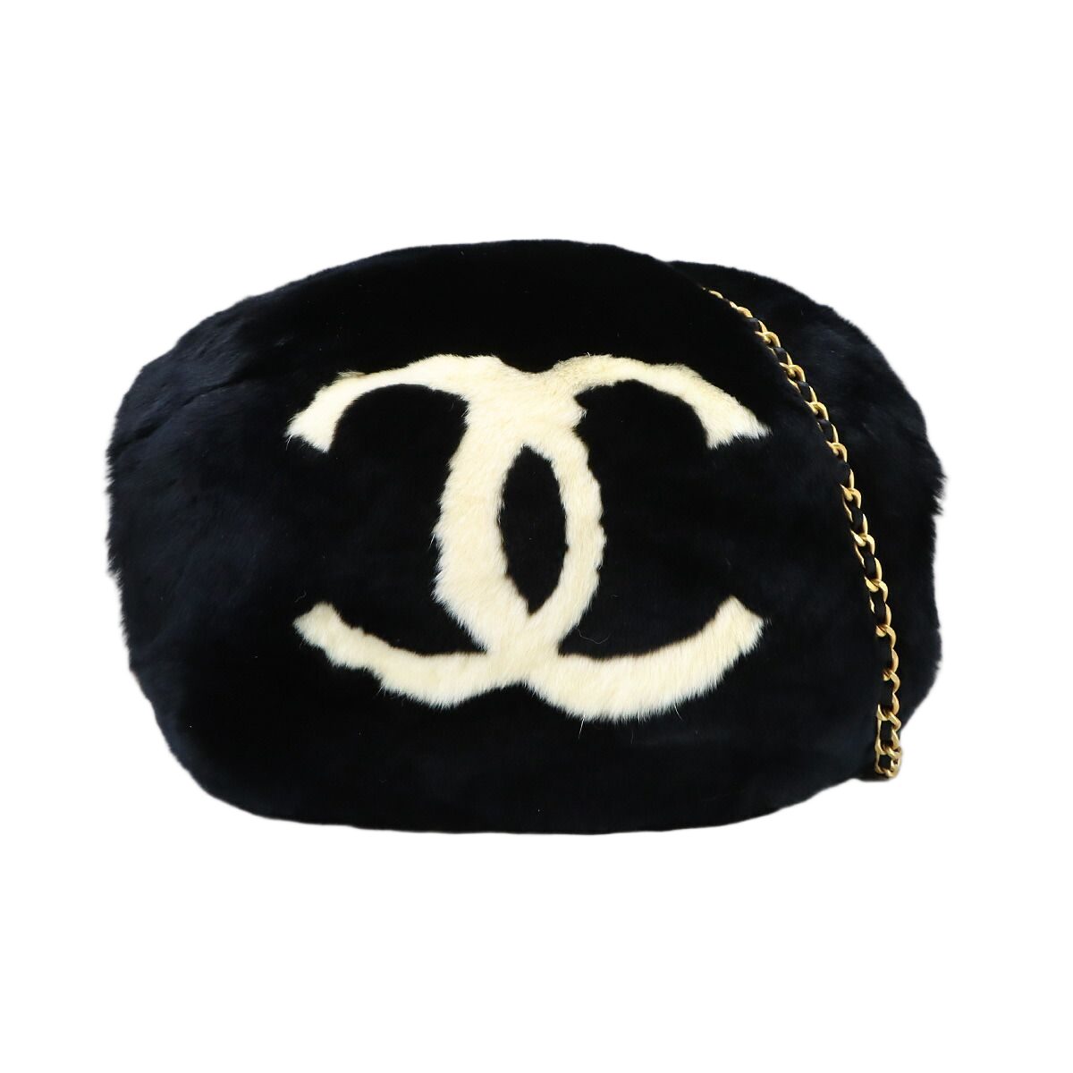 Chanel CC Logo Arm Wormer Chain Shoulder Bag Lapin Black Gold