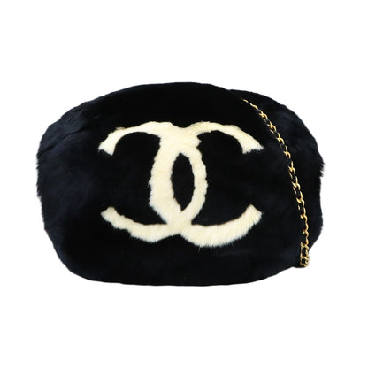 Chanel CC Logo Arm Wormer Chain Shoulder Bag Lapin Black Gold