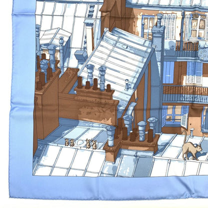 Grade Hermes Carre 90 Silk Scarf LES Toits DE Paris Roof Blue With Box
