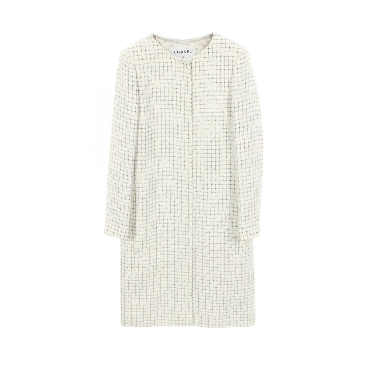 Chanel Check Tweed White Silk Coat