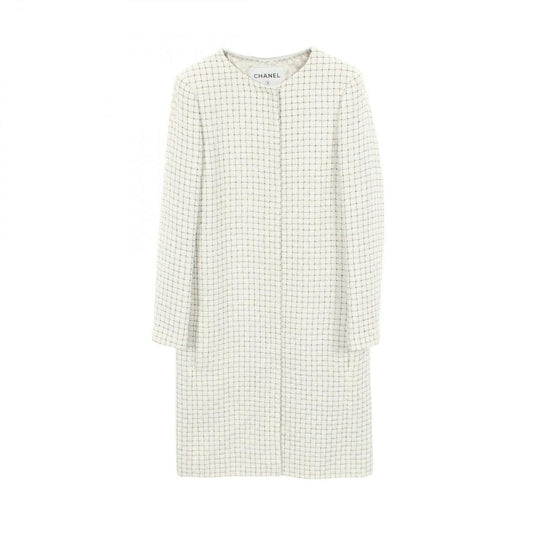 Chanel Check Tweed White Silk Coat