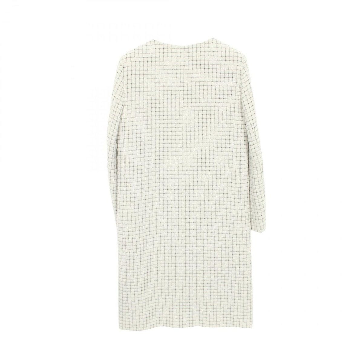 Chanel Check Tweed White Silk Coat — view 2