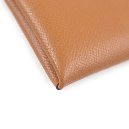 Hermes Calvi Vaux Epson Leather Card Case Coin Case Wallet Gold With Z Box Made
