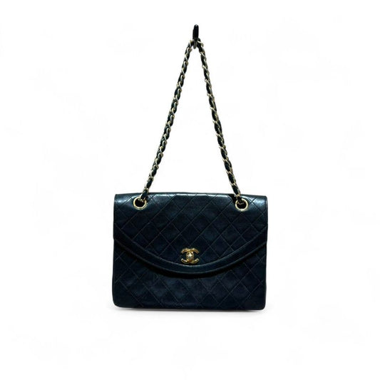 Chanel 2xxxxx 1980's Vintage Lambskin Matelasse Shoulder Bag Women Black -