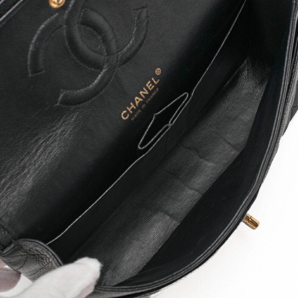 Chanel Chain Shoulder Bag Matelasse Double Flap 25 Caviar Skin Black (gold