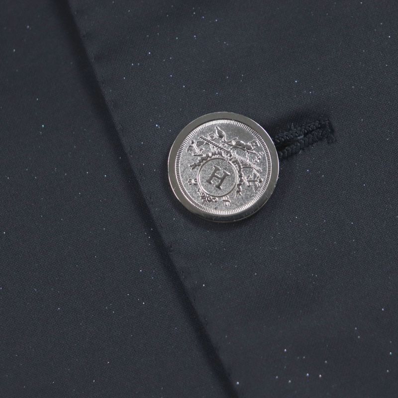Hermes Lame Logo Silver Buttons 100% Silk Lining All-over Pattern Single