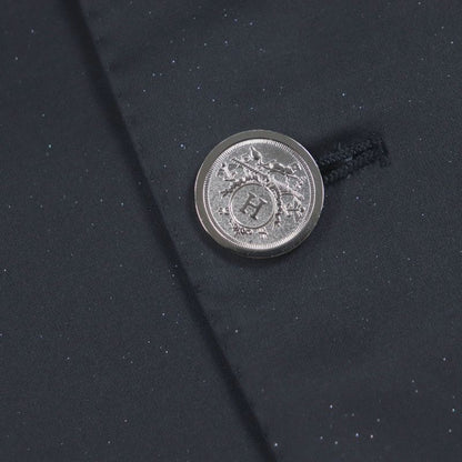 Hermes Lame Logo Silver Buttons 100% Silk Lining All-over Pattern Single
