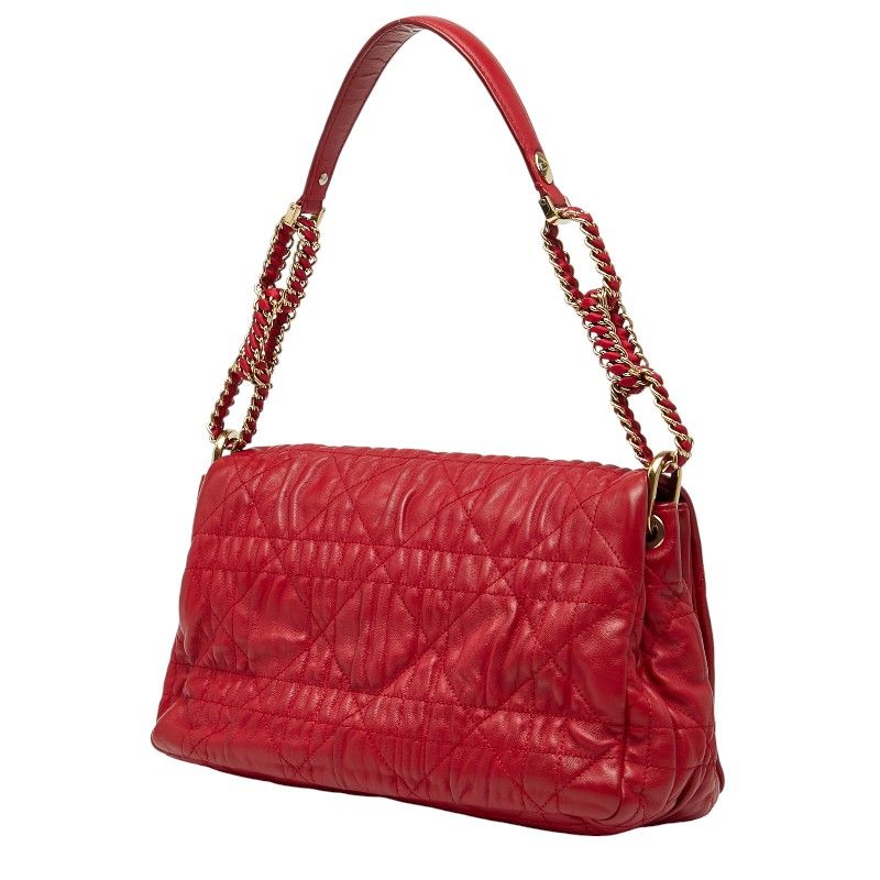 Dior Cannage Chain Shoulder Bag Handbag Red Leather Women's Dior