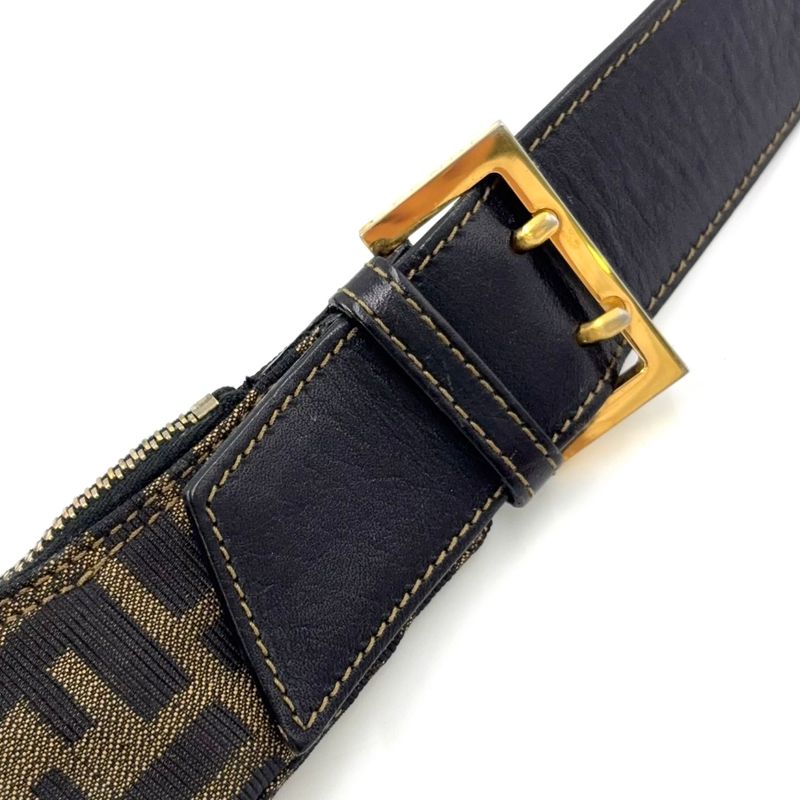 Fendi Zucca Leather And Canvas Brown And Black Shoulder Bag Gold