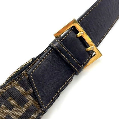 Fendi Zucca Leather And Canvas Brown And Black Shoulder Bag Gold