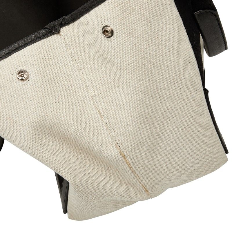 Balenciaga Navy Cabas Small 339933 Beige Black Canvas Leather Women's Balenciaga