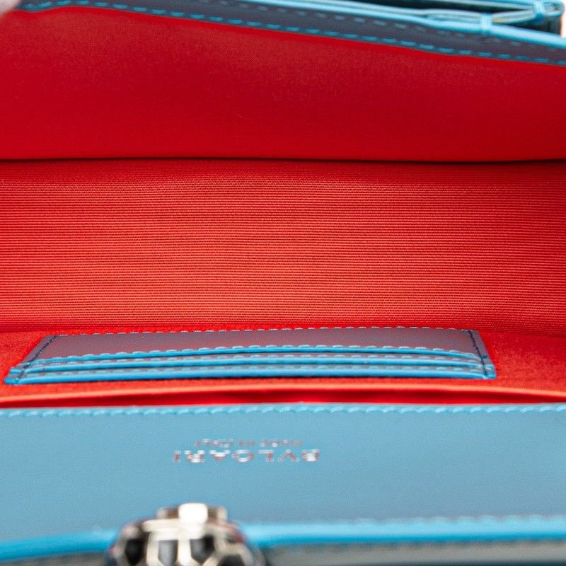 Bulgari Serpenti Chain Shoulder Bag Blue Leather Women Bvlgari