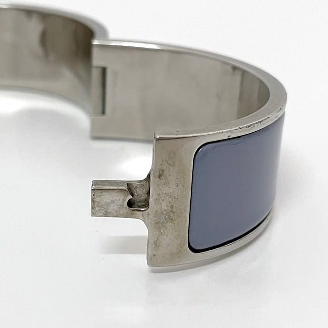 Hermes Bangle Click Clack Silver Light Blue Excellent Condition Metal