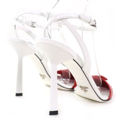 Prada 1i890m Triangle Logo Strap Leather Pumps Rosso Bianco 37.5 With Box And