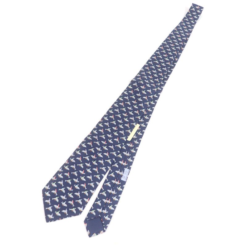 Hermes 5241 SA 100% Silk Dolphin All Over Pattern Wide Tie Marine Made In