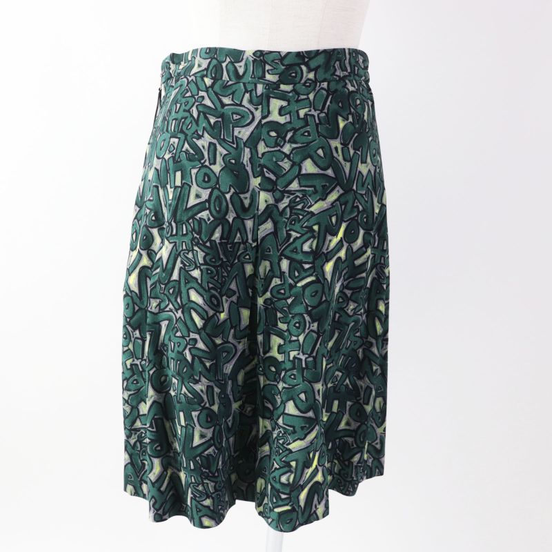 Louis Vuitton Rayon Graffiti Box Pleated Skirt Greenish 34 Made In France