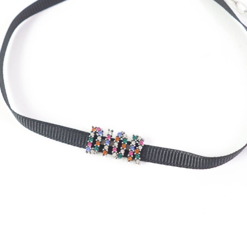 Christian DIOR Logo Choker With Rhinestones Black Multicolor Storage With Bag