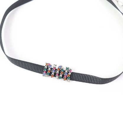 Christian DIOR Logo Choker With Rhinestones Black Multicolor Storage With Bag