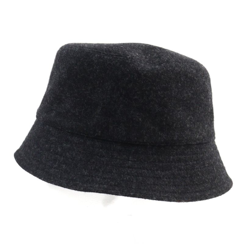 Prada 2hc137 100% Wool Triangle Plate Triangle Logo Bucket Hat Dark Gray M Made