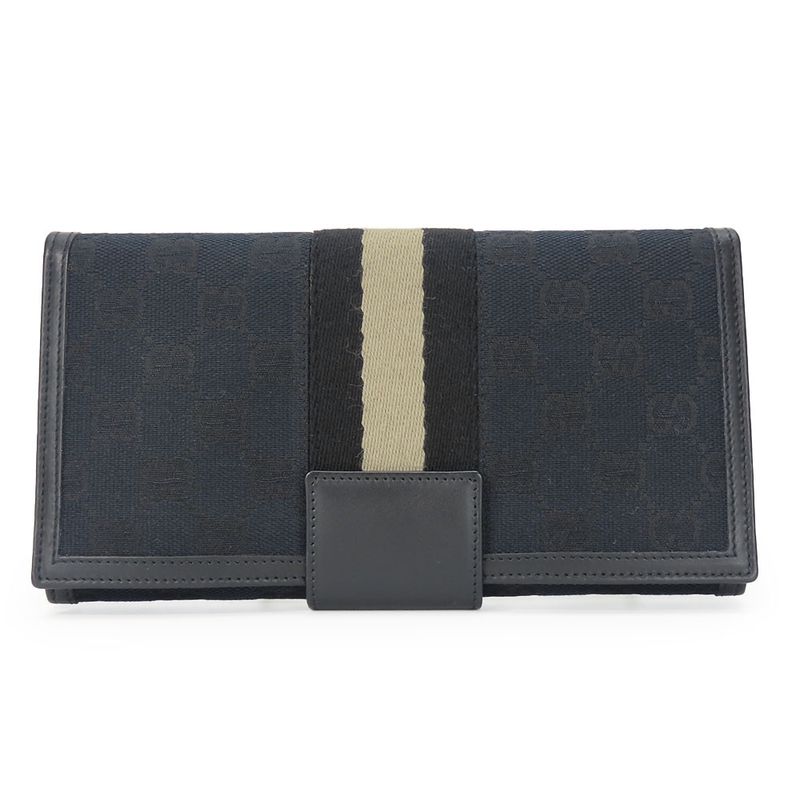 Gucci Long Wallet 035.0416.2180 Webline GG Canvas Black Fold Classic Women Men