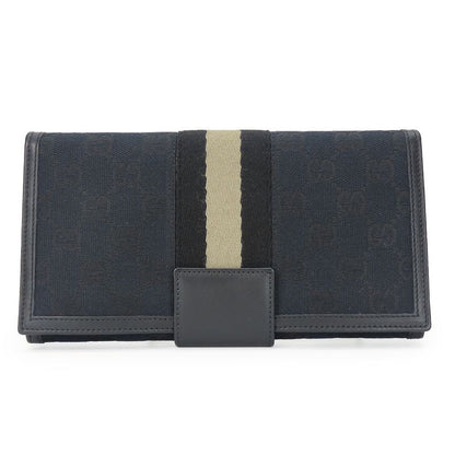 Gucci Long Wallet 035.0416.2180 Webline GG Canvas Black Fold Classic Women Men