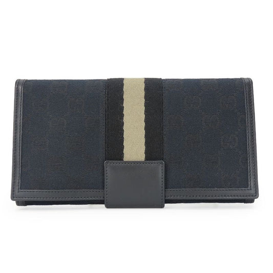 Gucci Long Wallet 035.0416.2180 Webline GG Canvas Black Fold Classic Women Men