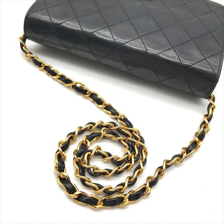 Chanel CC Logo Push Lock Mini Quilted Lambskin Chain Shoulder Bag Black