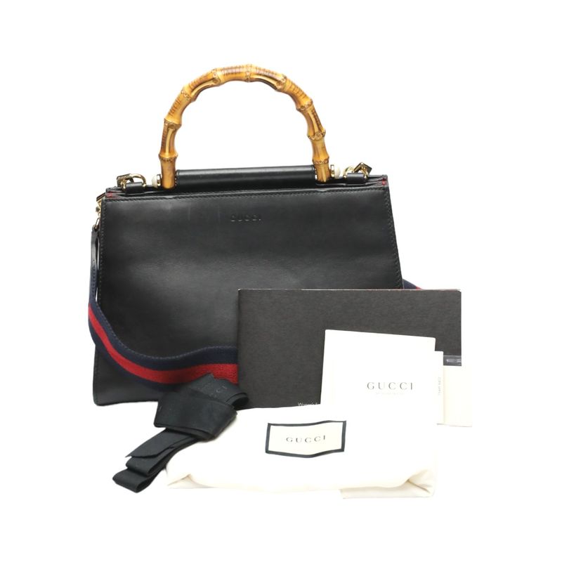 Gucci 459076 Leather Bamboo 2-way Bag Handbag Gucci Black