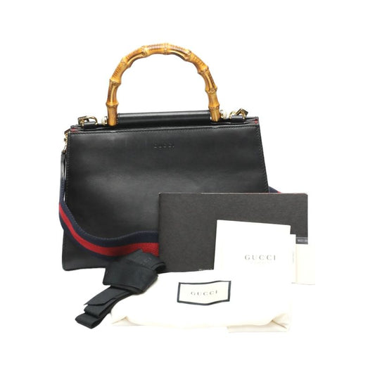Gucci 459076 Leather Bamboo 2-way Bag Handbag Gucci Black