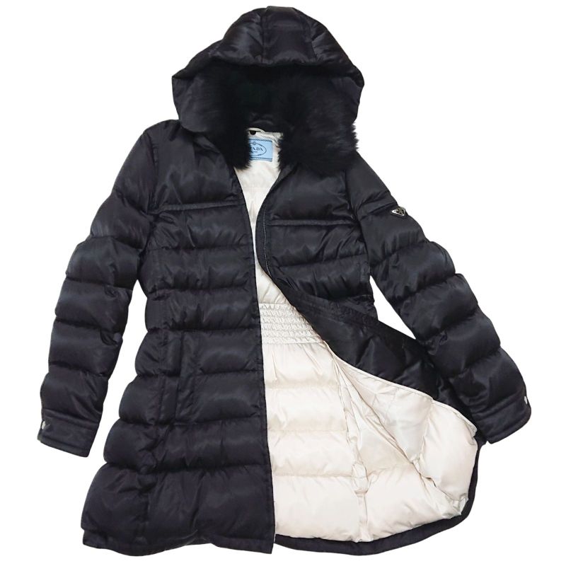 Prada Down Jacket With Wool Fur Hood 46 L Size